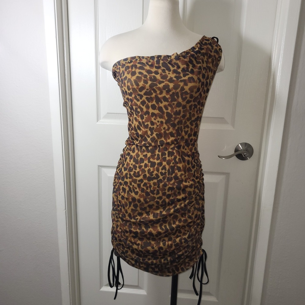 New! Fashion Nova Mesh Mini Dress Leopard Print Open Back Dress Size M - Picture 7 of 11